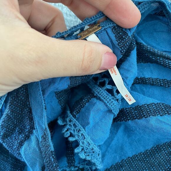 Free People Top Women M Blue Cropped Open Back Tie Ruffle Boho Beachy - Picture 5 of 6